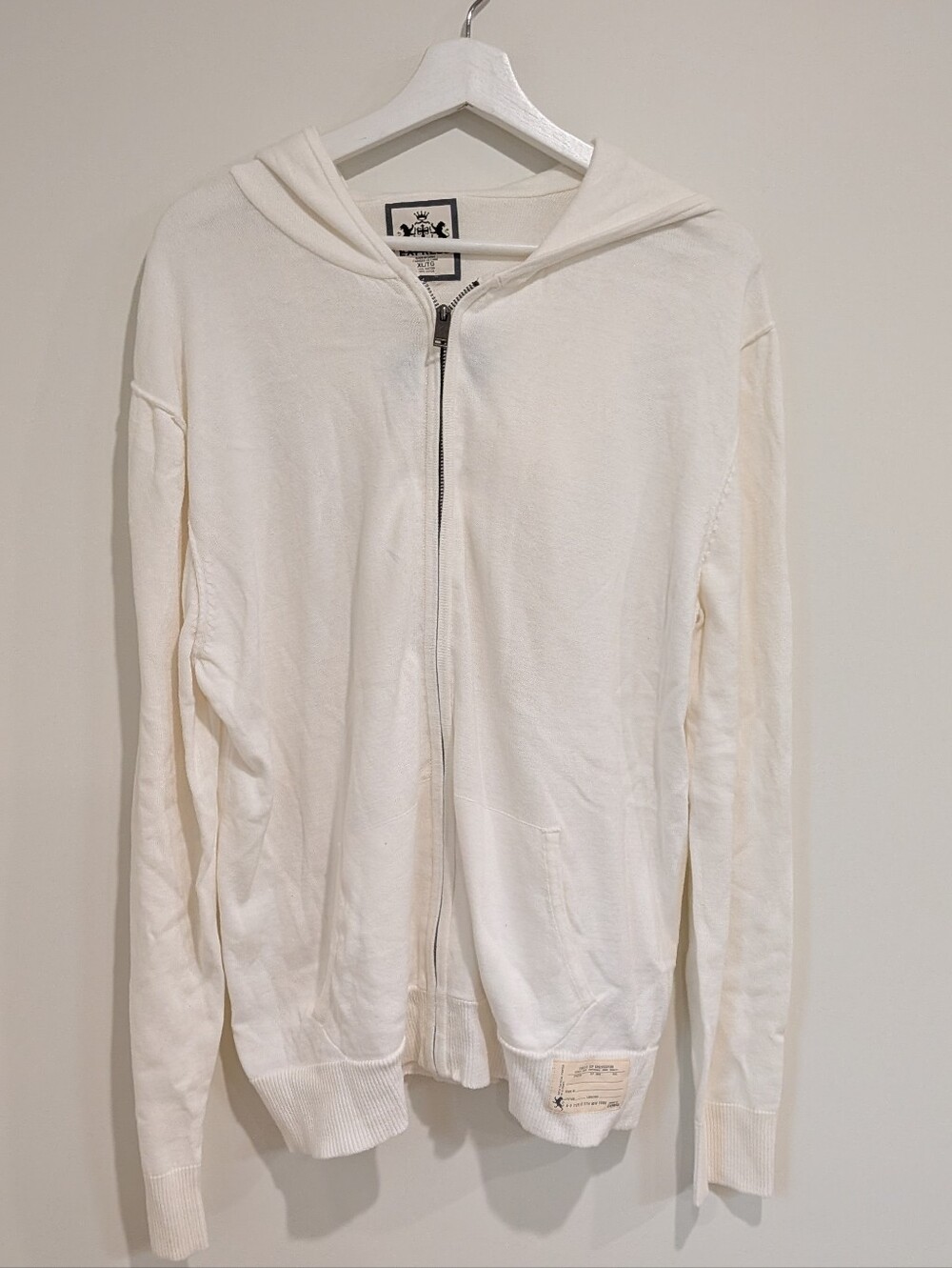Men's White 100% Cotton zip up hoodie in XL Streetwear Minimalist Clean Casual
